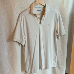 Tommy Bahama IslandZone Polo Shirt Men Sz S Beige Textured Performance Golf Top